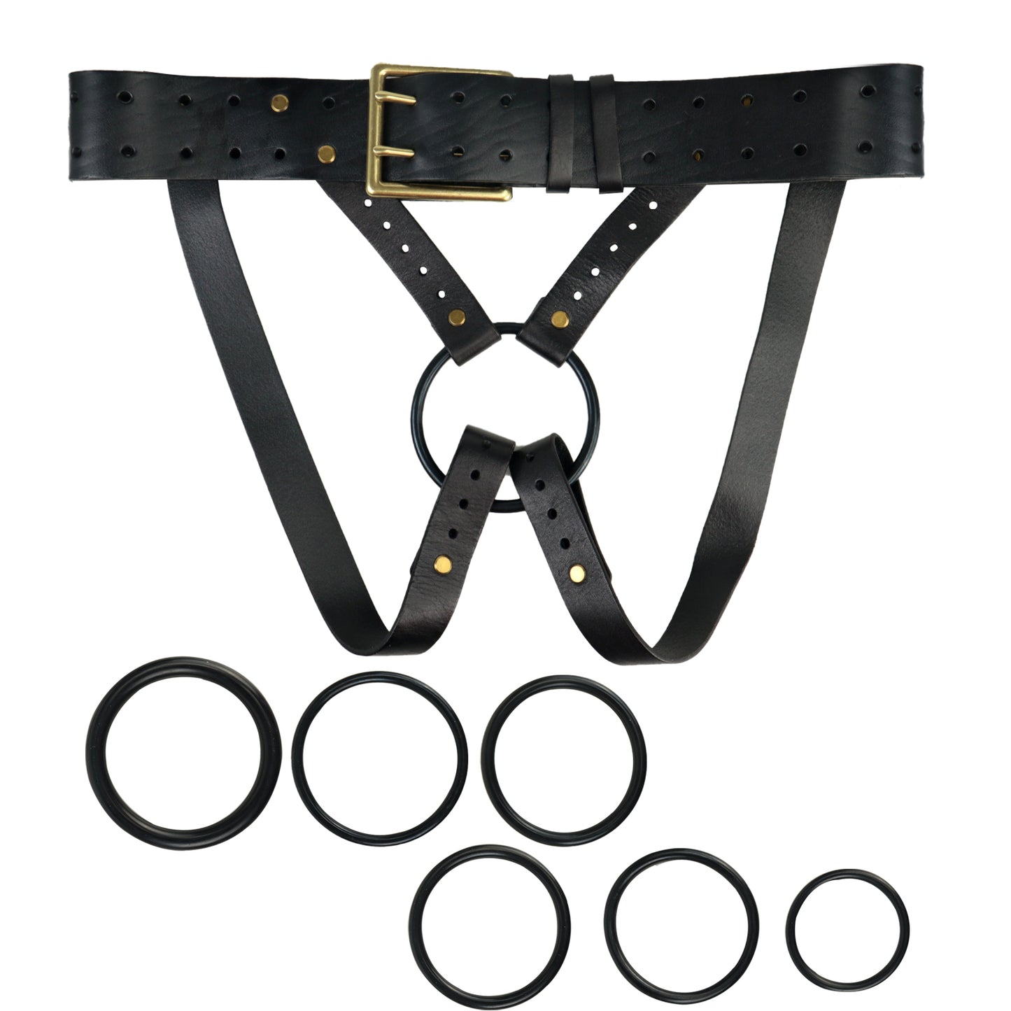 TARISS'S 8 -piece set Dildo Pants Anal plug Fixed Six Rings Adjustable PU quality Black
