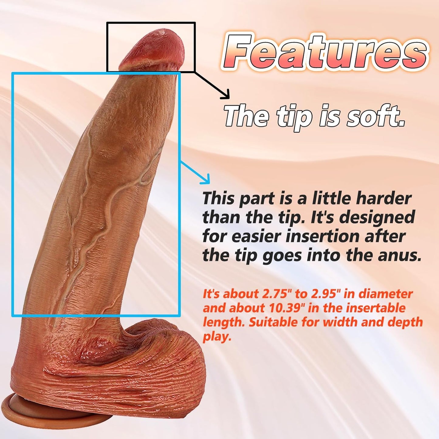 TARISS'S SILICONE REALISTIC DILDO SOFT ANAL PLUG FOR ANUS EXPANSION SEX TOY MAN WOMEN COUPLE BROWN 12.59 INCH
